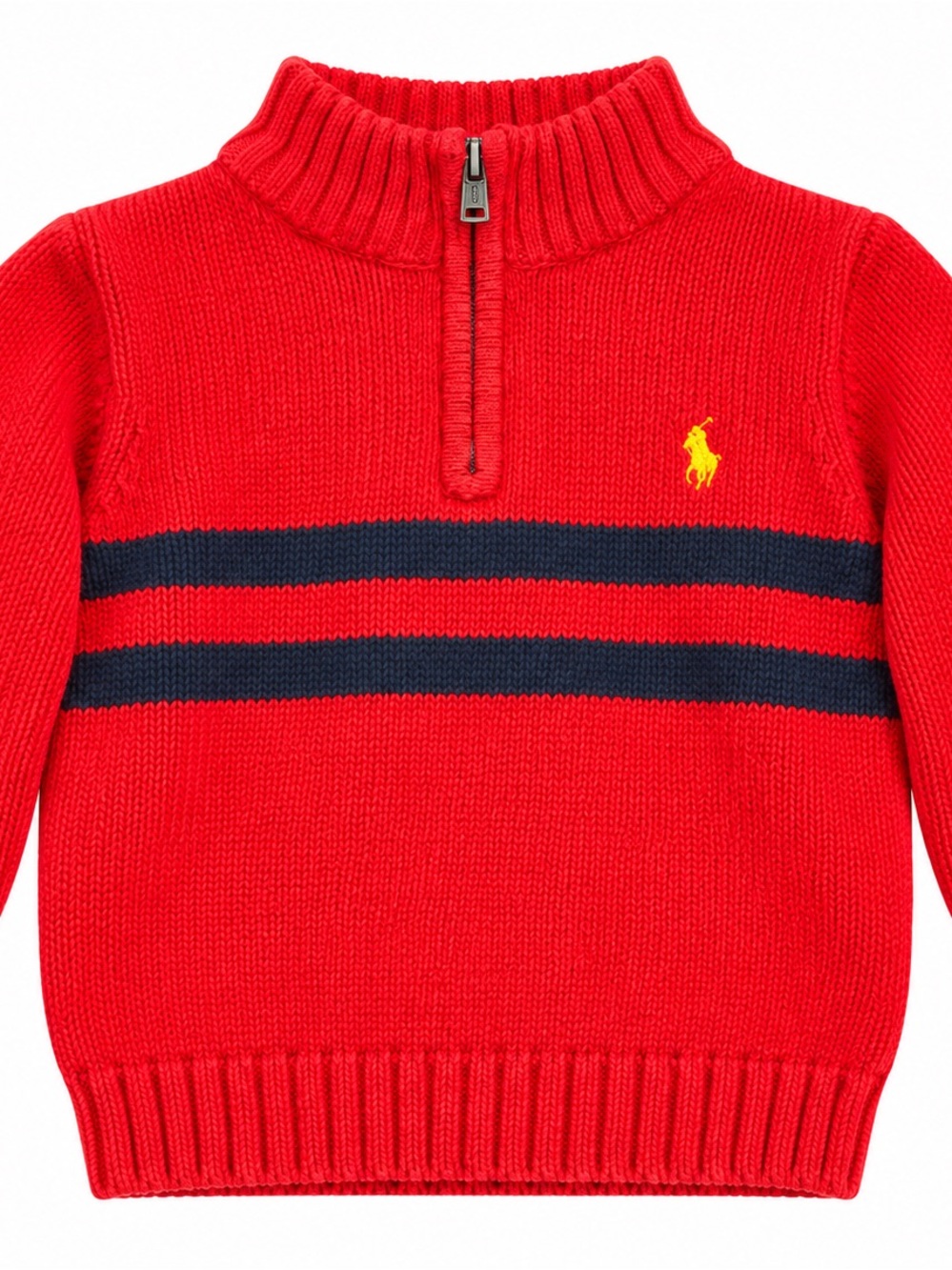 Polo by Ralph Lauren Red Kids Half‑Zip Sweater with Navy Stripes - 0026